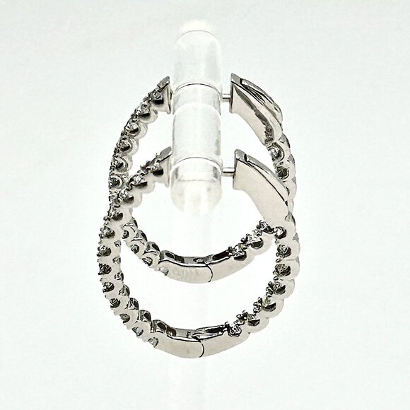 ON SALE! 18K Solid White Gold 2 tcw Diamond Hoops with Secure Lock and Appraisal - Picture 8 of 11